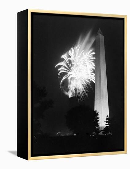 July 4, 1947: View of a Fireworks Display Behind the Washington Monument, Washington DC-William Sumits-Framed Premier Image Canvas