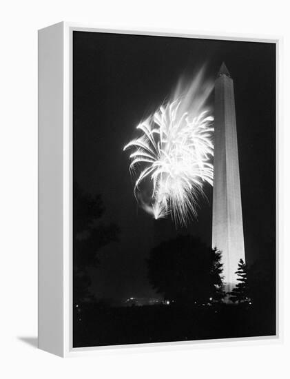 July 4, 1947: View of a Fireworks Display Behind the Washington Monument, Washington DC-William Sumits-Framed Premier Image Canvas