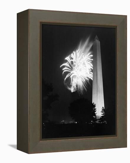 July 4, 1947: View of a Fireworks Display Behind the Washington Monument, Washington DC-William Sumits-Framed Premier Image Canvas