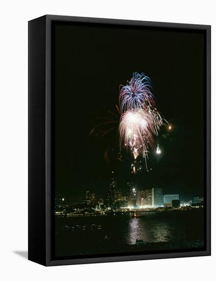 July 4, 1959: View of a Fireworks Display Above the Detroit River, Detroit, Michigan-Stan Wayman-Framed Premier Image Canvas