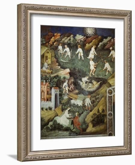 July or Leo with Courtiers Outside Manor House and Peasants with Scythes and Rakes-Venceslao-Framed Giclee Print