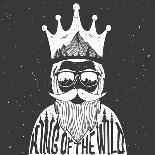 Vector Hand Drawn Style Typography Poster. A Man with Crown, Mountains and Trees Inside. King of Th-julymilks-Art Print