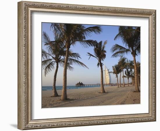 Jumeirah Beach and the Burj Al Arab Hotel, Dubai, United Arab Emirates, Middle East-Amanda Hall-Framed Photographic Print