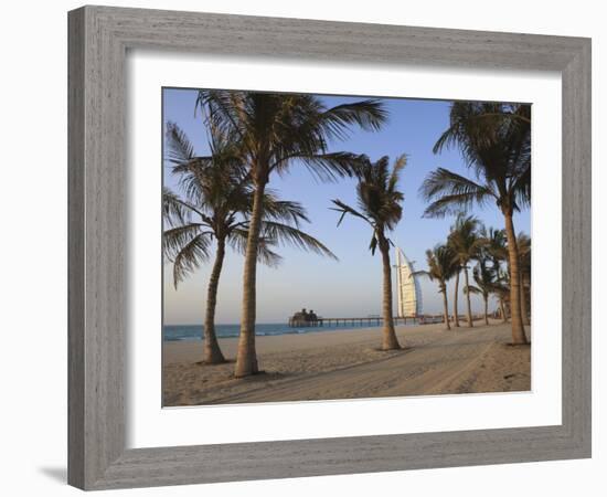 Jumeirah Beach and the Burj Al Arab Hotel, Dubai, United Arab Emirates, Middle East-Amanda Hall-Framed Photographic Print