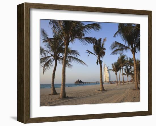 Jumeirah Beach and the Burj Al Arab Hotel, Dubai, United Arab Emirates, Middle East-Amanda Hall-Framed Photographic Print