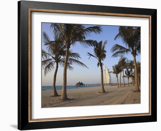 Jumeirah Beach and the Burj Al Arab Hotel, Dubai, United Arab Emirates, Middle East-Amanda Hall-Framed Photographic Print