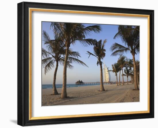 Jumeirah Beach and the Burj Al Arab Hotel, Dubai, United Arab Emirates, Middle East-Amanda Hall-Framed Photographic Print