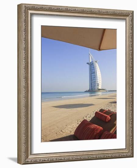 Jumeirah Beach and the Burj Al Arab Hotel, Dubai, United Arab Emirates, Middle East-Amanda Hall-Framed Photographic Print