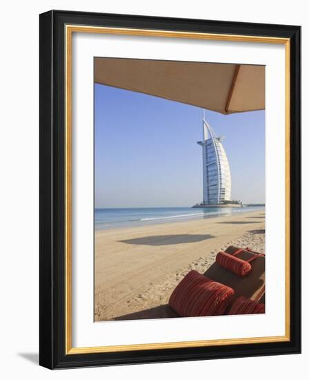 Jumeirah Beach and the Burj Al Arab Hotel, Dubai, United Arab Emirates, Middle East-Amanda Hall-Framed Photographic Print