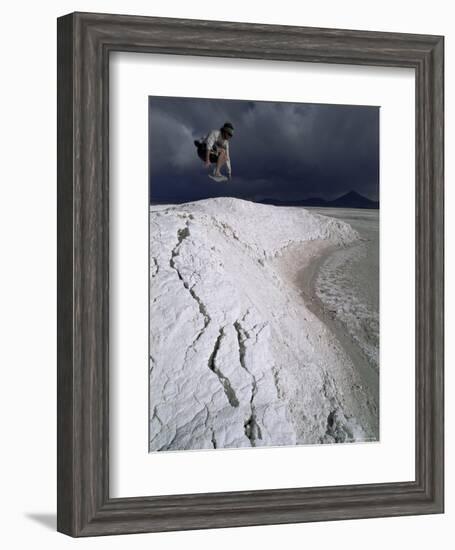 Jumping Above the Borax Deposits on Borders of Laguna Colorado, Bolivia, South America-Aaron McCoy-Framed Photographic Print