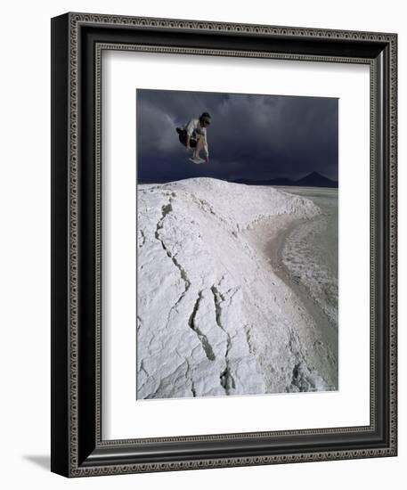 Jumping Above the Borax Deposits on Borders of Laguna Colorado, Bolivia, South America-Aaron McCoy-Framed Photographic Print