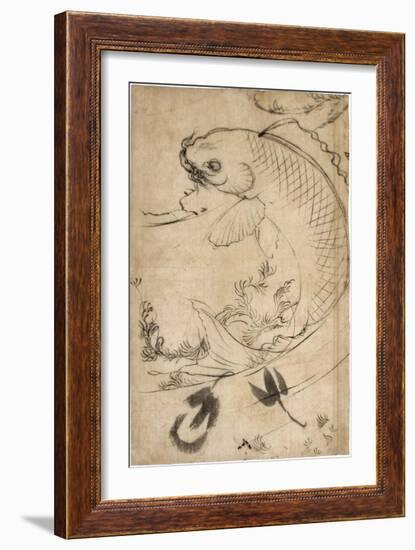 Jumping Carp Sumi Underdrawing on Paper-Yoshitoshi Tsukioka-Framed Giclee Print