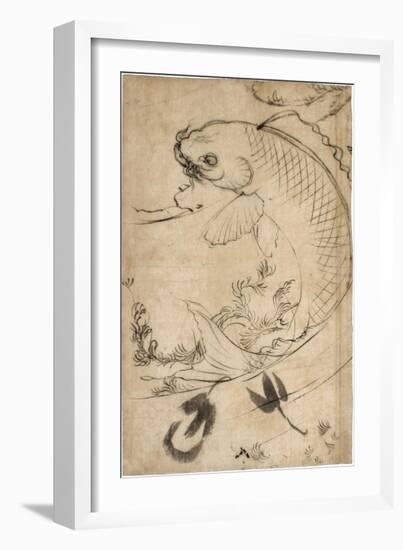 Jumping Carp Sumi Underdrawing on Paper-Yoshitoshi Tsukioka-Framed Giclee Print