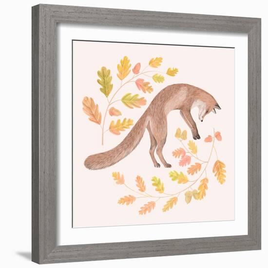 Jumping Fox, Fall Leaves-Stacy Hsu-Framed Art Print