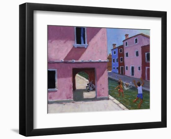 Jumping into the canal, Murano, Venice, 2021 (oil on canvas)-Andrew Macara-Framed Giclee Print