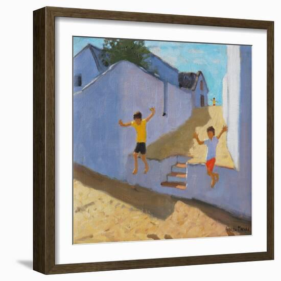 Jumping Off a Wall, Mykonos, 2015-Andrew Macara-Framed Giclee Print