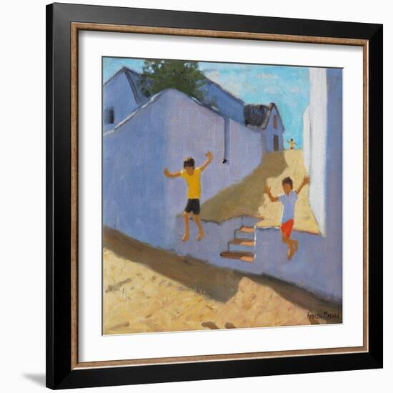 Jumping Off a Wall, Mykonos, 2015-Andrew Macara-Framed Giclee Print