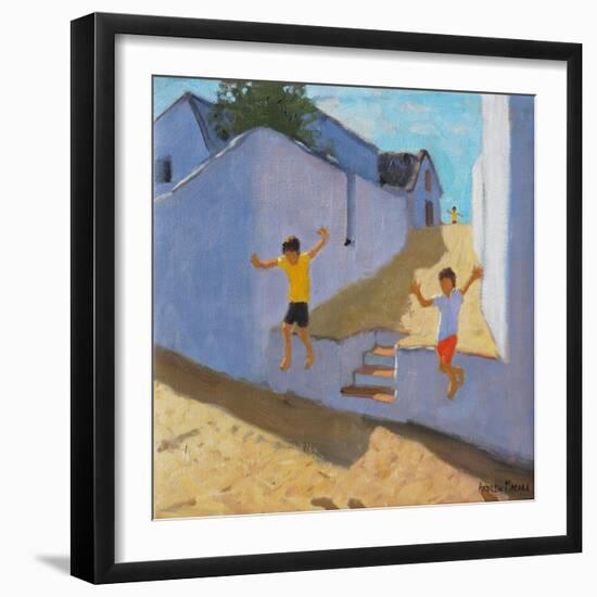 Jumping Off a Wall, Mykonos, 2015-Andrew Macara-Framed Giclee Print