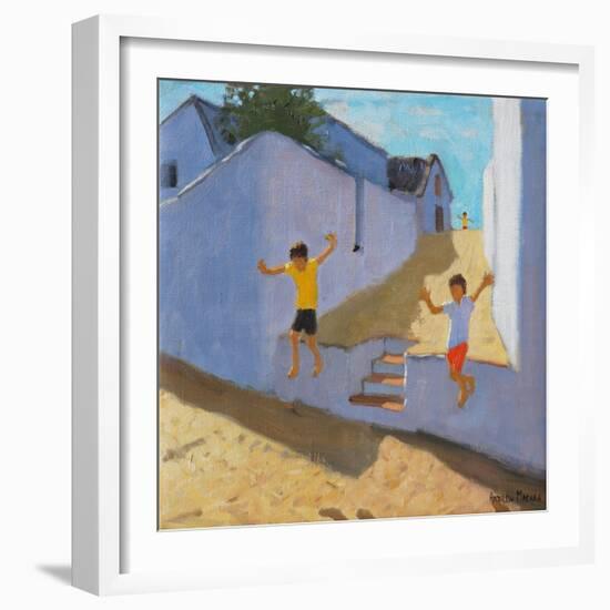 Jumping Off a Wall, Mykonos, 2015-Andrew Macara-Framed Giclee Print