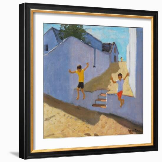 Jumping Off a Wall, Mykonos, 2015-Andrew Macara-Framed Giclee Print