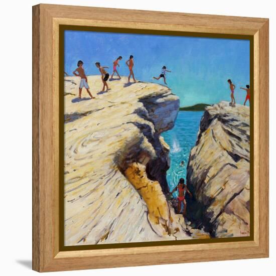 Jumping Off the Rocks, Plates, Skiathos, 2015-Andrew Macara-Framed Premier Image Canvas