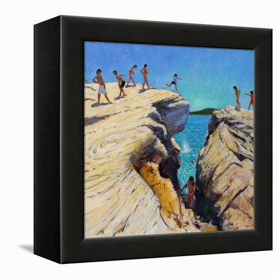 Jumping Off the Rocks, Plates, Skiathos, 2015-Andrew Macara-Framed Premier Image Canvas