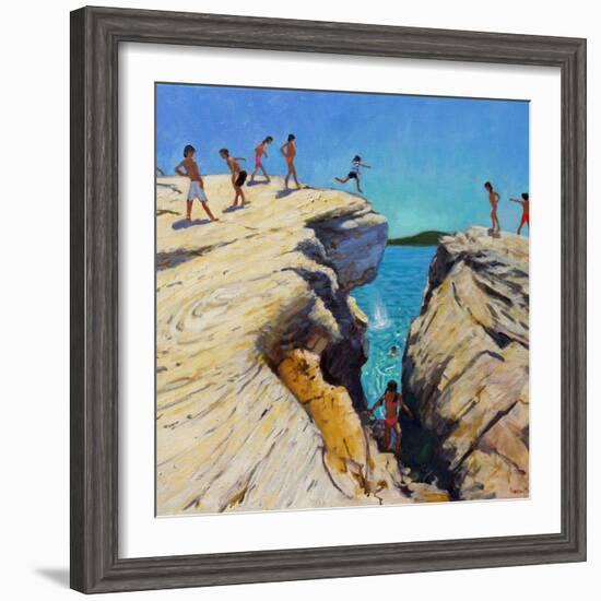 Jumping Off the Rocks, Plates, Skiathos, 2015-Andrew Macara-Framed Giclee Print