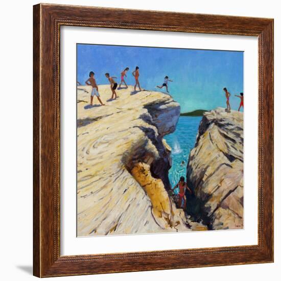 Jumping Off the Rocks, Plates, Skiathos, 2015-Andrew Macara-Framed Giclee Print