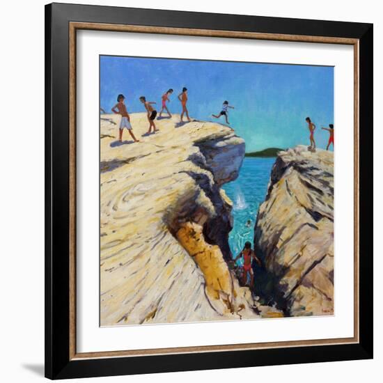 Jumping Off the Rocks, Plates, Skiathos, 2015-Andrew Macara-Framed Giclee Print