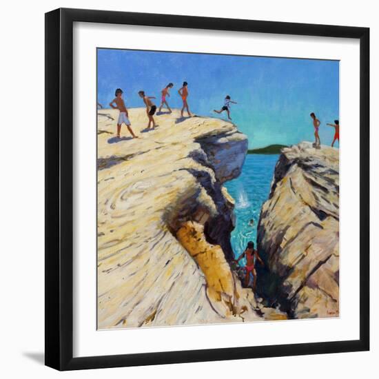 Jumping Off the Rocks, Plates, Skiathos, 2015-Andrew Macara-Framed Giclee Print