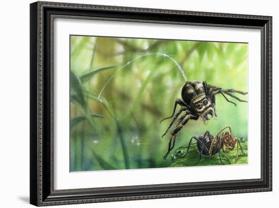 Jumping Spider (Salticidae) Pounces on Ant, Artwork by Lee Gibbons-null-Framed Giclee Print