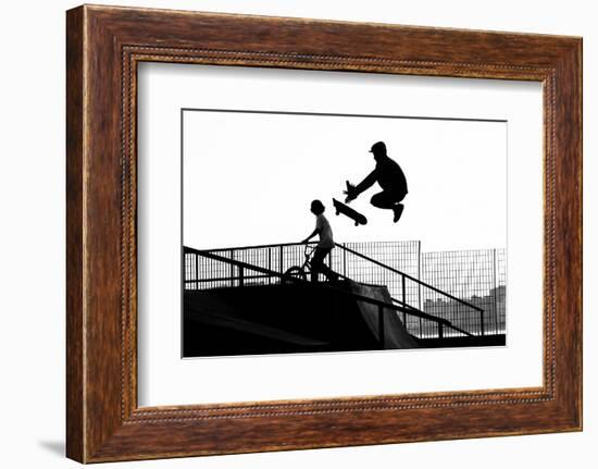 Jumping the Ramp with Skateboard-Will Rodrigues-Framed Photographic Print