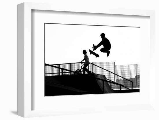 Jumping the Ramp with Skateboard-Will Rodrigues-Framed Photographic Print