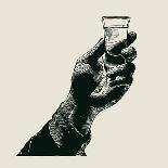 Male Hand Holding Bottle of Whiskey. Hand Drawn Design Element. Engraving Style. Vector Illustratio-jumpingsack-Framed Art Print