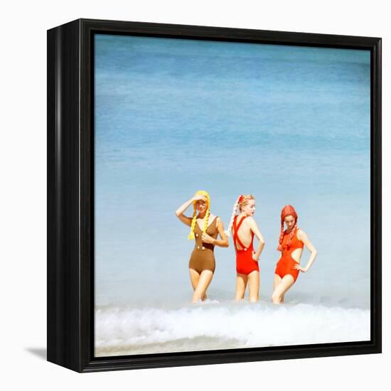 June 1956: Girls in Braided Wigs Modeling Beach Fashions in Cuba-Gordon Parks-Framed Premier Image Canvas