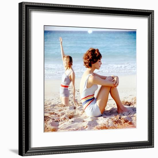 June 1956: Girls in Striped Swimsuit Modeling Beach Fashions in Cuba-Gordon Parks-Framed Premium Photographic Print