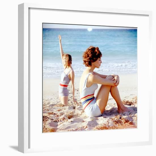 June 1956: Girls in Striped Swimsuit Modeling Beach Fashions in Cuba-Gordon Parks-Framed Premium Photographic Print