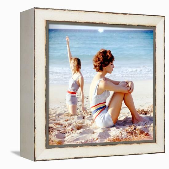 June 1956: Girls in Striped Swimsuit Modeling Beach Fashions in Cuba-Gordon Parks-Framed Premier Image Canvas