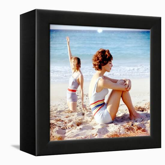 June 1956: Girls in Striped Swimsuit Modeling Beach Fashions in Cuba-Gordon Parks-Framed Premier Image Canvas