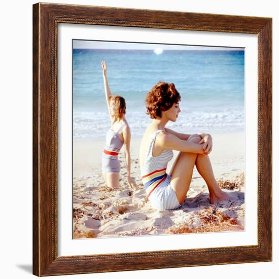 June 1956: Girls in Striped Swimsuit Modeling Beach Fashions in Cuba-Gordon Parks-Framed Photographic Print