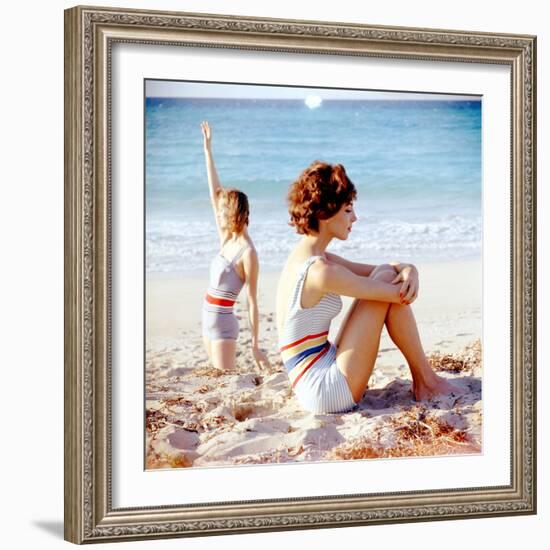 June 1956: Girls in Striped Swimsuit Modeling Beach Fashions in Cuba-Gordon Parks-Framed Photographic Print