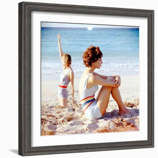 June 1956: Girls in Striped Swimsuit Modeling Beach Fashions in Cuba-Gordon Parks-Framed Photographic Print