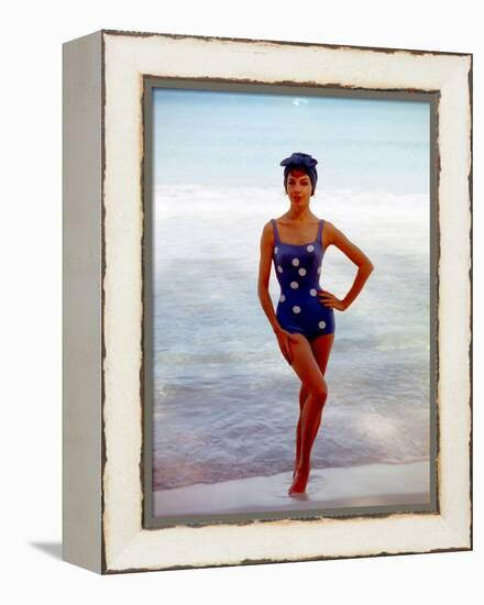 June 1956: Woman in Polka-Dot Swimsuit Modeling Beach Fashions in Cuba-Gordon Parks-Framed Premier Image Canvas