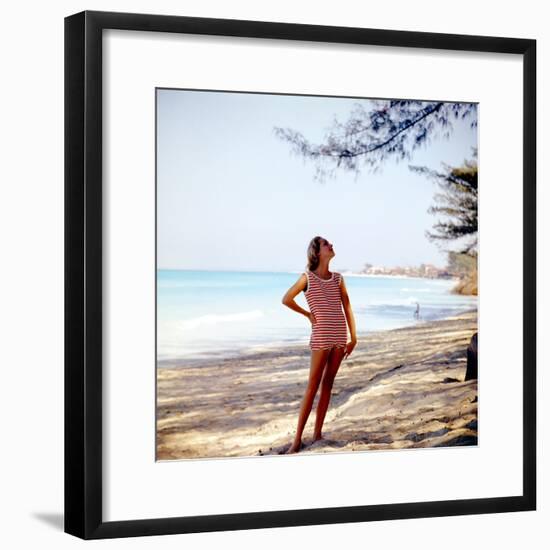 June 1956: Woman Modeling Beach Fashions in Cuba-Gordon Parks-Framed Premium Photographic Print