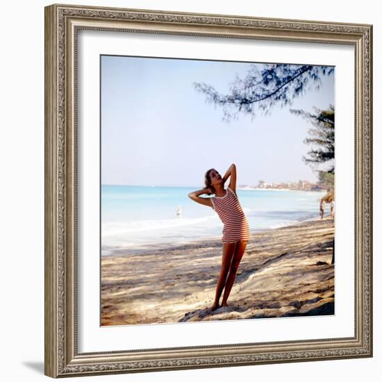 June 1956: Woman Modeling Beach Fashions in Cuba-Gordon Parks-Framed Photographic Print