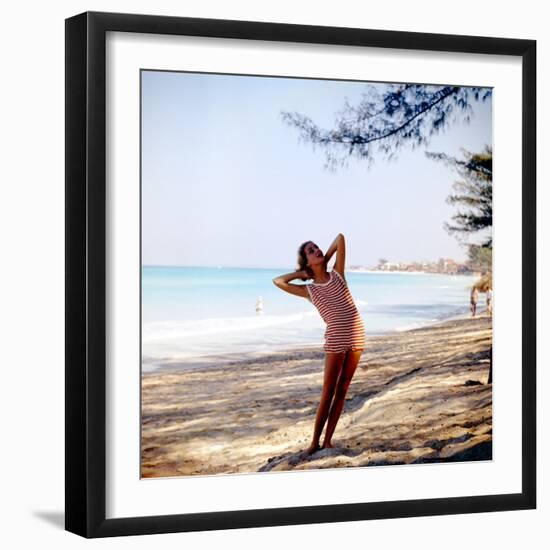 June 1956: Woman Modeling Beach Fashions in Cuba-Gordon Parks-Framed Photographic Print