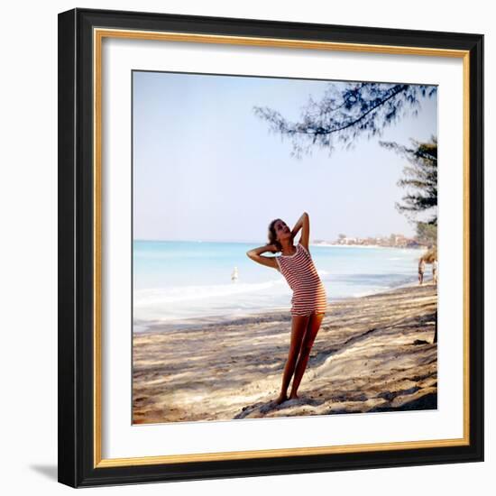 June 1956: Woman Modeling Beach Fashions in Cuba-Gordon Parks-Framed Photographic Print