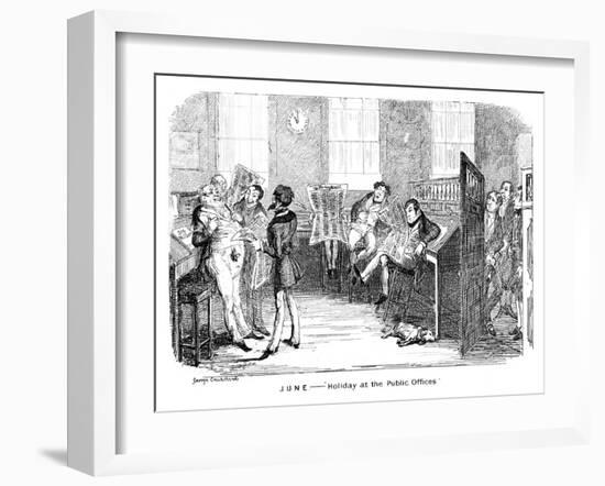 June - Holiday at the Public Offices, C1836-George Cruikshank-Framed Giclee Print
