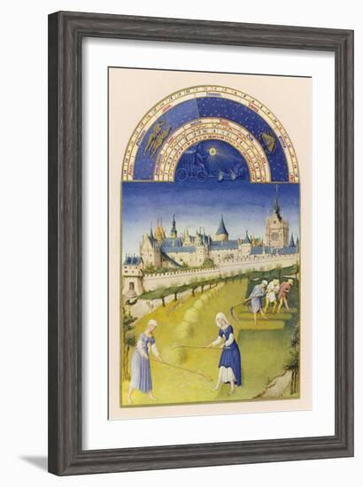 June Making Hay Within Sight of the Royal Palace at Paris the Sainte Chapelle and the Conciergerie-Pol De Limbourg-Framed Art Print