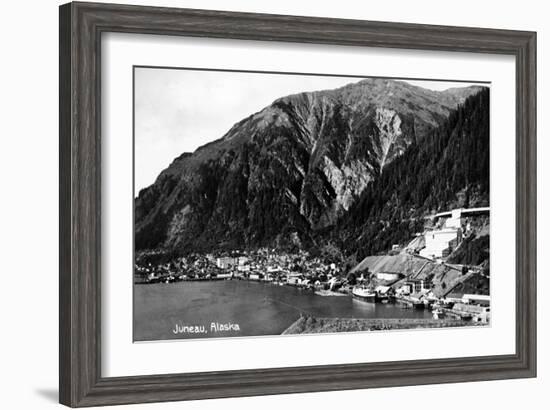 Juneau, Alaska - Aerial View of Town and Coast-Lantern Press-Framed Art Print